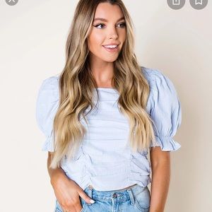 NWT light blue ruched smocked top
